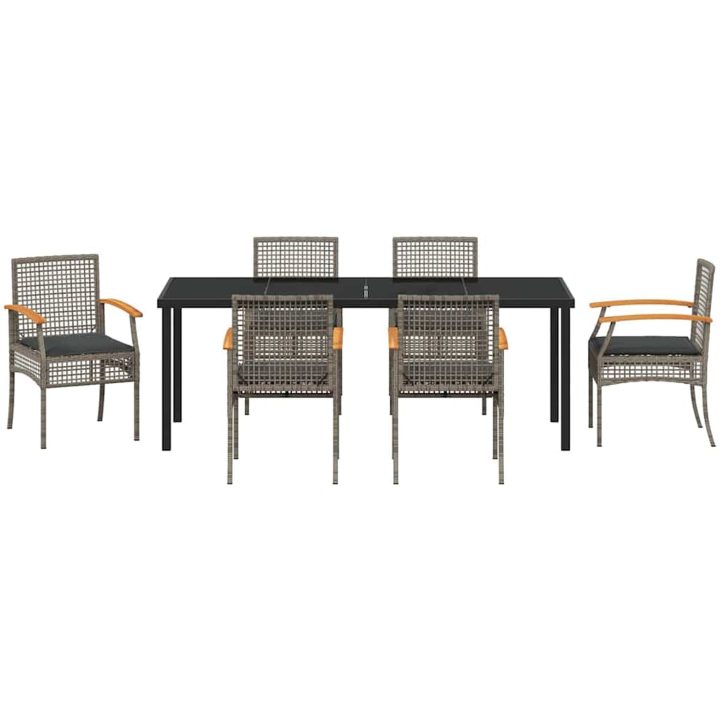 7 Delar Trädgårdsmatgrupp med kuddar, grå poly rattan vidaXL 200 x 80 x 73 cm – bild 7