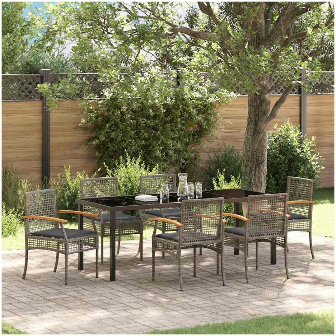 7 Delar Trädgårdsmatgrupp med kuddar, grå poly rattan vidaXL 200 x 80 x 73 cm