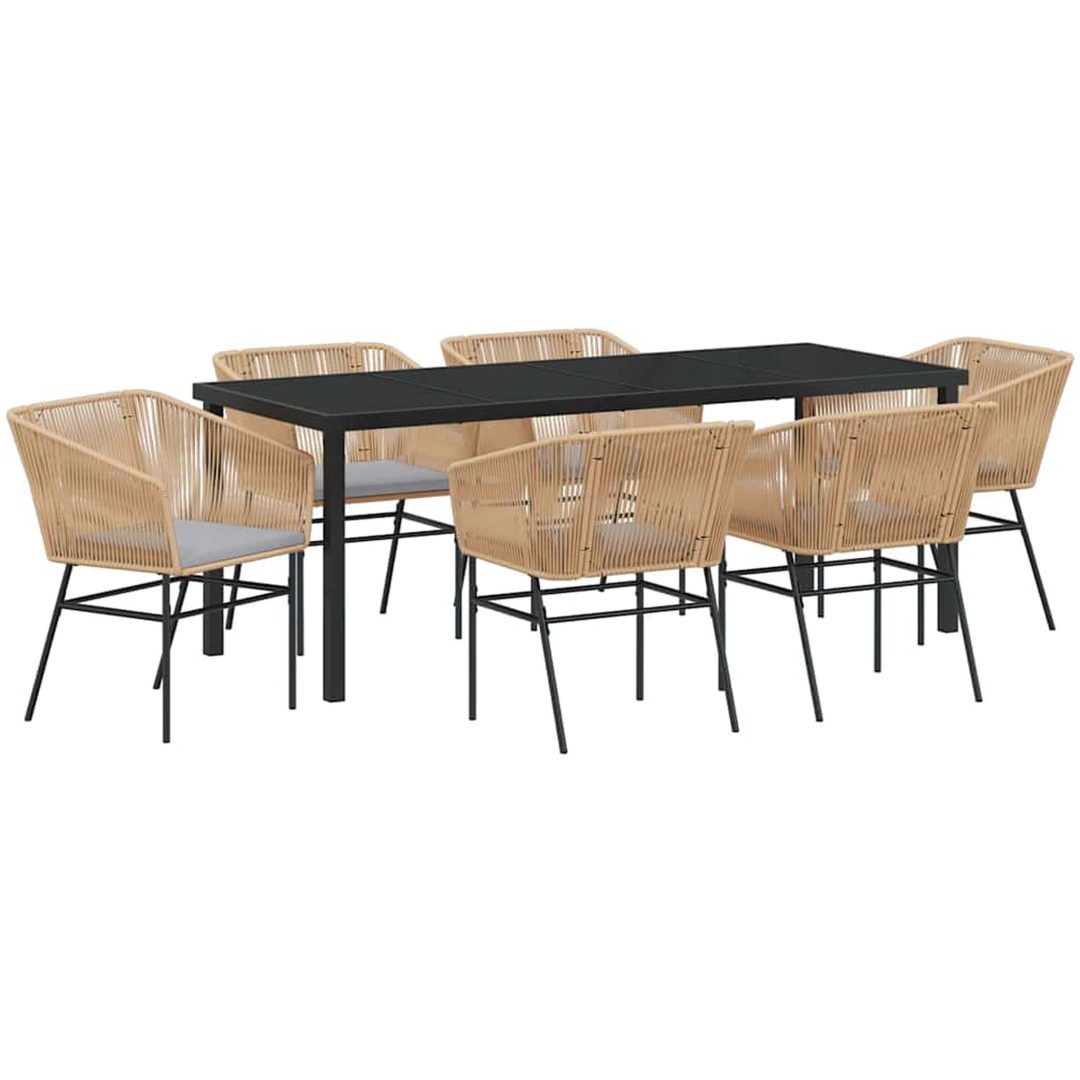 7 Delar Trädgårdsmatsalsset Med Kuddar Brun Poly Rattan vidaXL 200 x 80 x 73 cm – bild 2