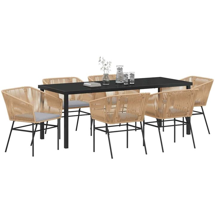 7 Delar Trädgårdsmatsalsset Med Kuddar Brun Poly Rattan vidaXL 200 x 80 x 73 cm – bild 3