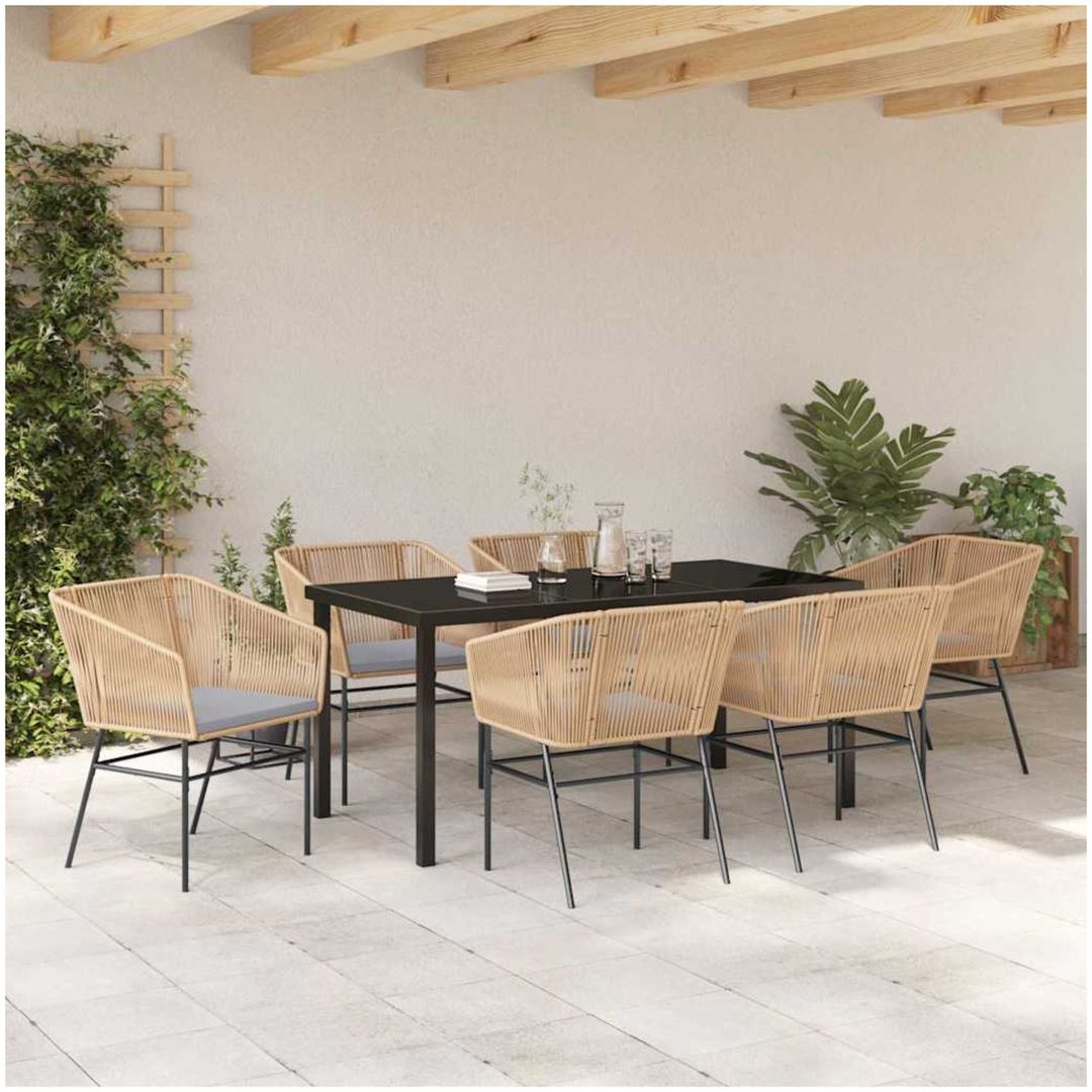 7 Delar Trädgårdsmatsalsset Med Kuddar Brun Poly Rattan vidaXL 200 x 80 x 73 cm – bild 4