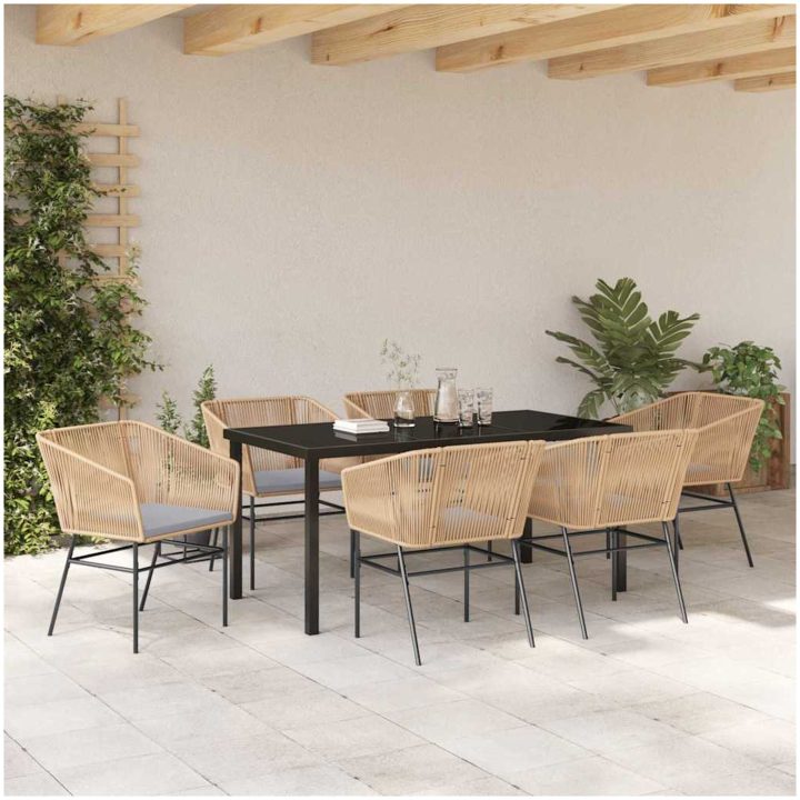 7 Delar Trädgårdsmatsalsset Med Kuddar Brun Poly Rattan vidaXL 200 x 80 x 73 cm – bild 4