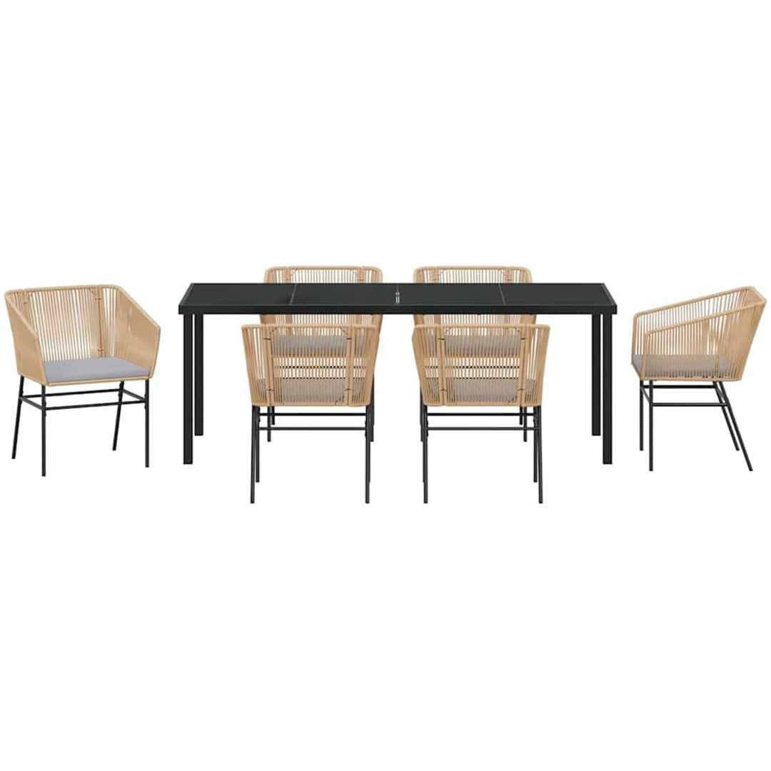 7 Delar Trädgårdsmatsalsset Med Kuddar Brun Poly Rattan vidaXL 200 x 80 x 73 cm – bild 6