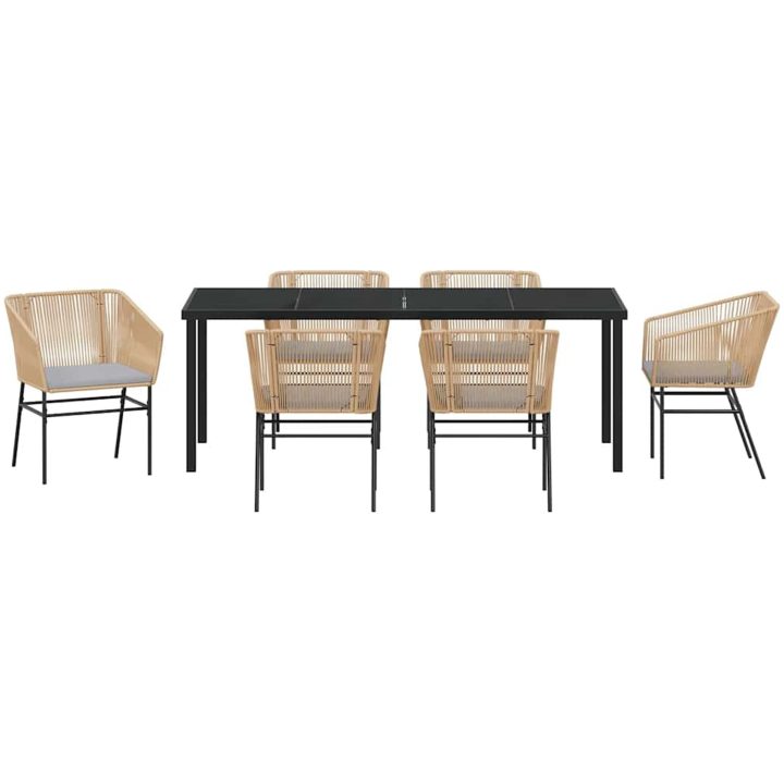 7 Delar Trädgårdsmatsalsset Med Kuddar Brun Poly Rattan vidaXL 200 x 80 x 73 cm – bild 6