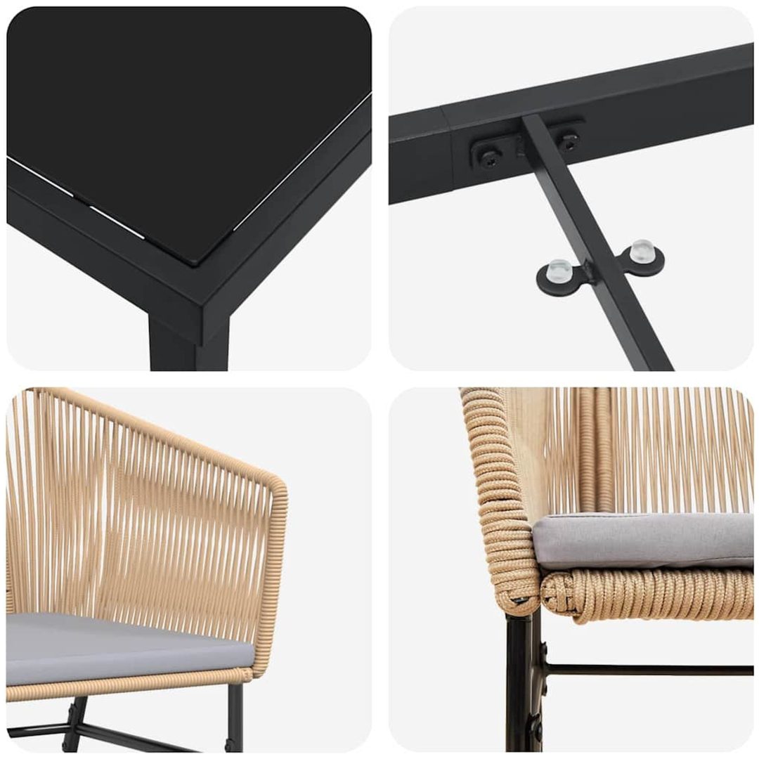 7 Delar Trädgårdsmatsalsset Med Kuddar Brun Poly Rattan vidaXL 200 x 80 x 73 cm – bild 7