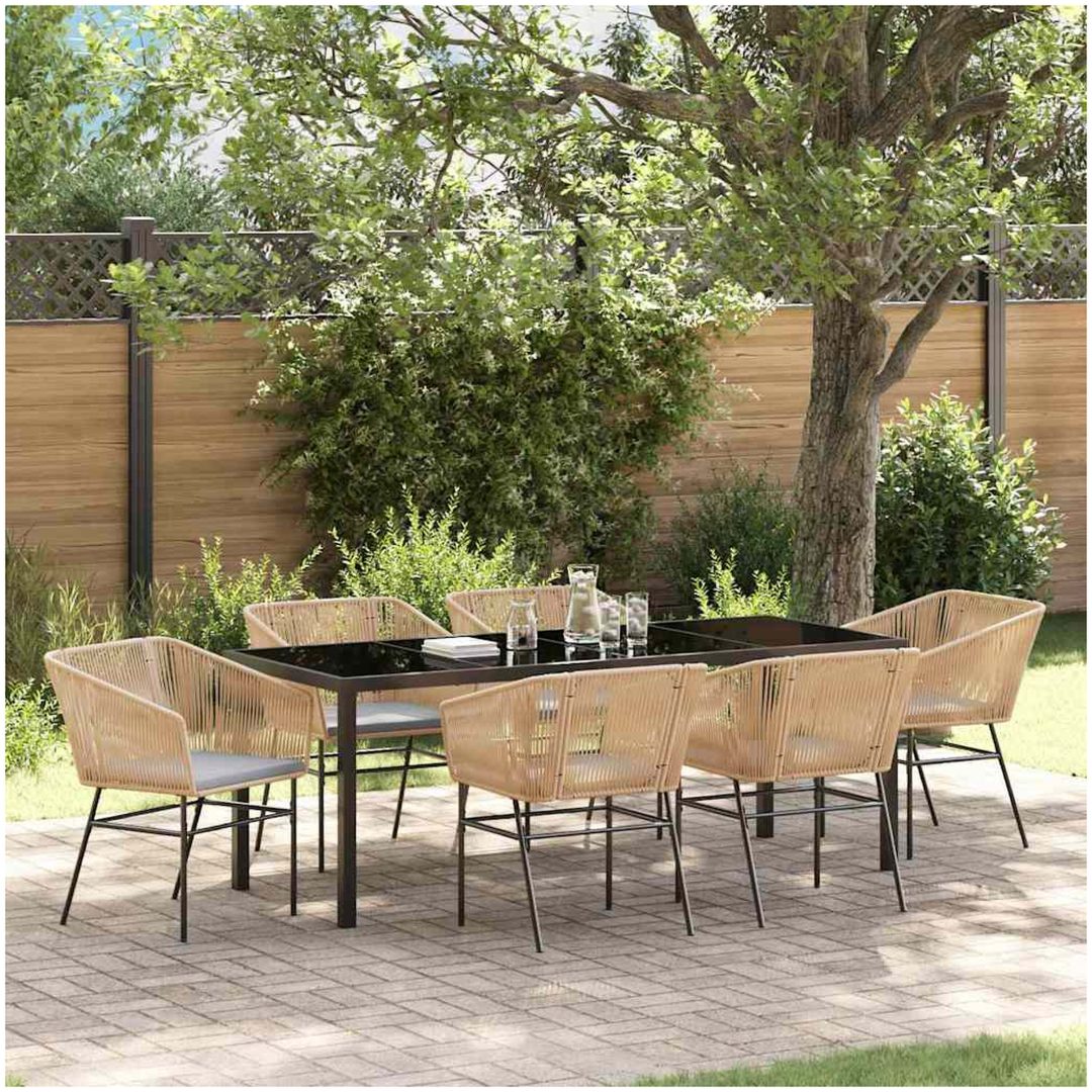 7 Delar Trädgårdsmatsalsset Med Kuddar Brun Poly Rattan vidaXL 200 x 80 x 73 cm