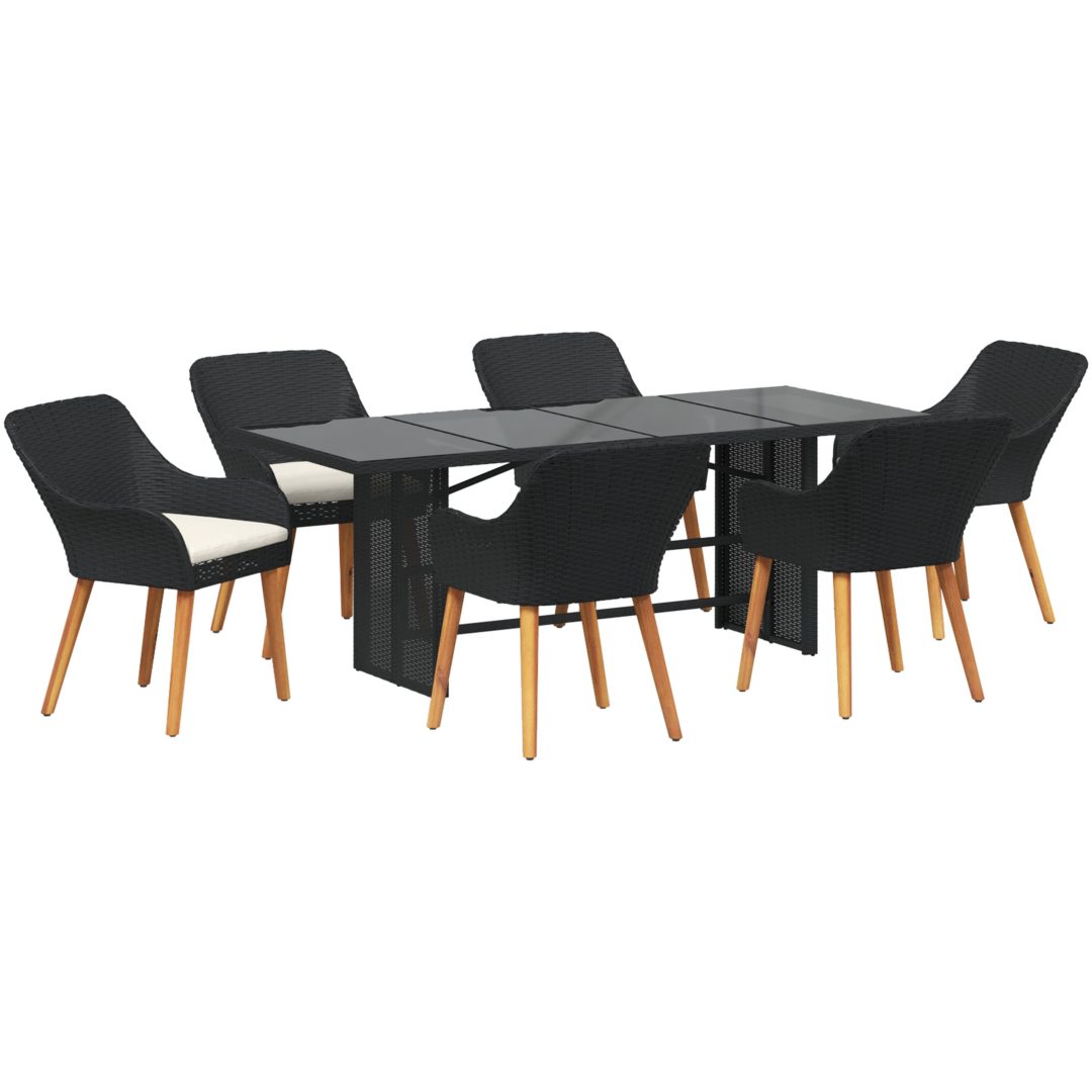 7 Delar Trädgårdsmatsalsset Svart Poly Rattan vidaXL Large – bild 2