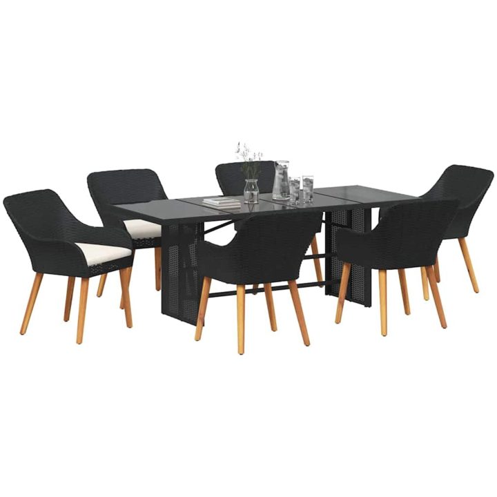 7 Delar Trädgårdsmatsalsset Svart Poly Rattan vidaXL Large – bild 3