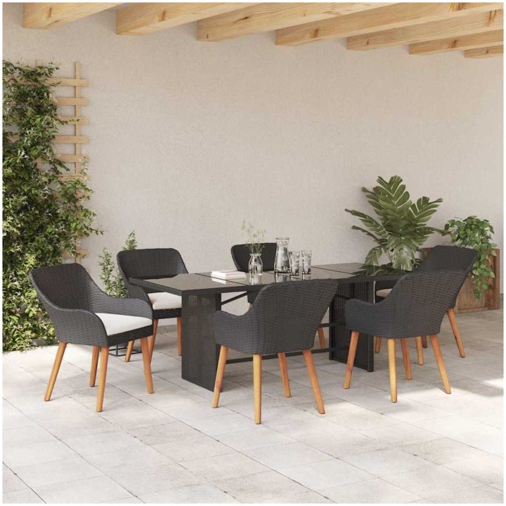 7 Delar Trädgårdsmatsalsset Svart Poly Rattan vidaXL Large – bild 4