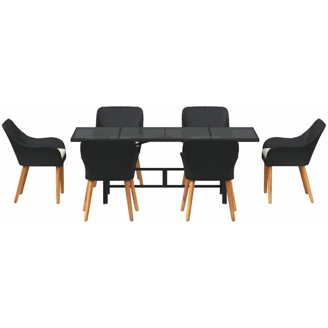 7 Delar Trädgårdsmatsalsset Svart Poly Rattan vidaXL Large – bild 7