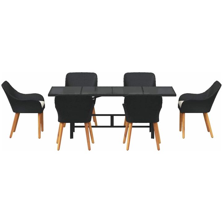 7 Delar Trädgårdsmatsalsset Svart Poly Rattan vidaXL Large – bild 7