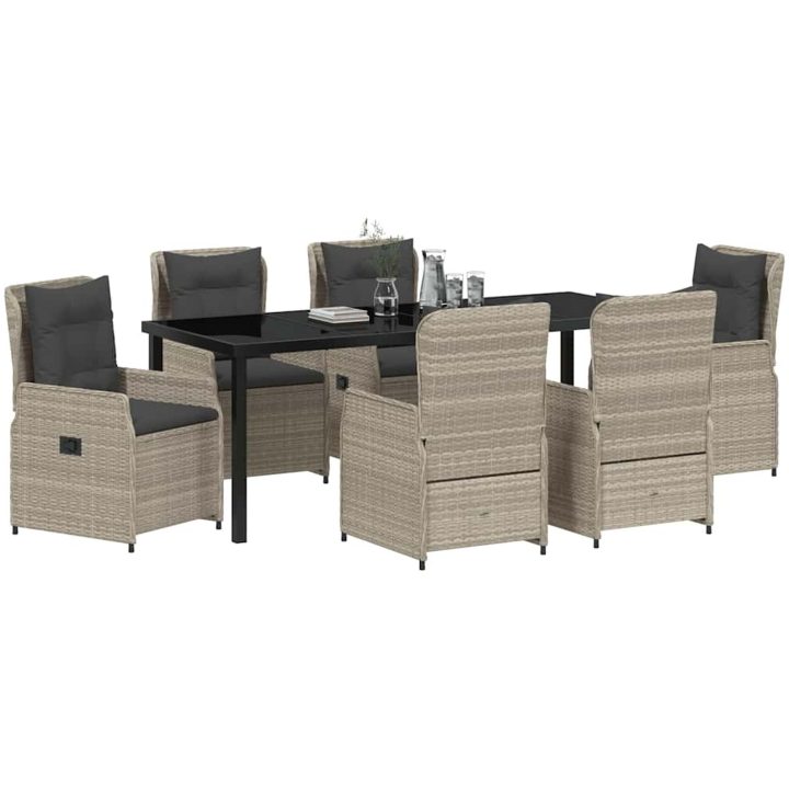 7 Delar Trädgårdsmatset Ljusgrå Poly Rattan vidaXL 6 - Sits – bild 3