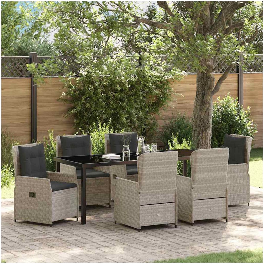 7 Delar Trädgårdsmatset Ljusgrå Poly Rattan vidaXL 6 - Sits