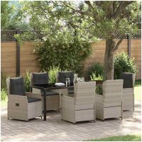 7 Delar Trädgårdsmatset Ljusgrå Poly Rattan vidaXL