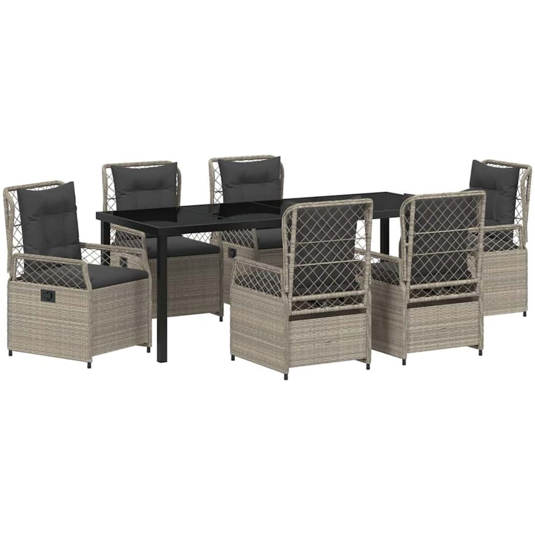 7 Delar Trädgårdsmöbelset Ljusgrå Poly Rattan vidaXL 200 x 80 x 73 cm – bild 2