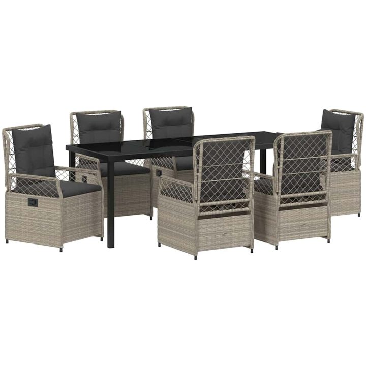 7 Delar Trädgårdsmöbelset Ljusgrå Poly Rattan vidaXL 200 x 80 x 73 cm – bild 2