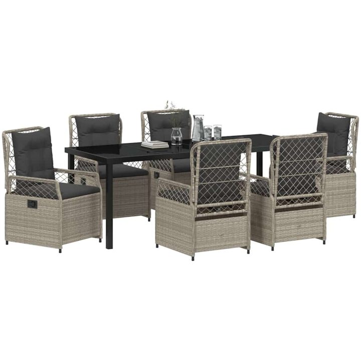 7 Delar Trädgårdsmöbelset Ljusgrå Poly Rattan vidaXL 200 x 80 x 73 cm – bild 3