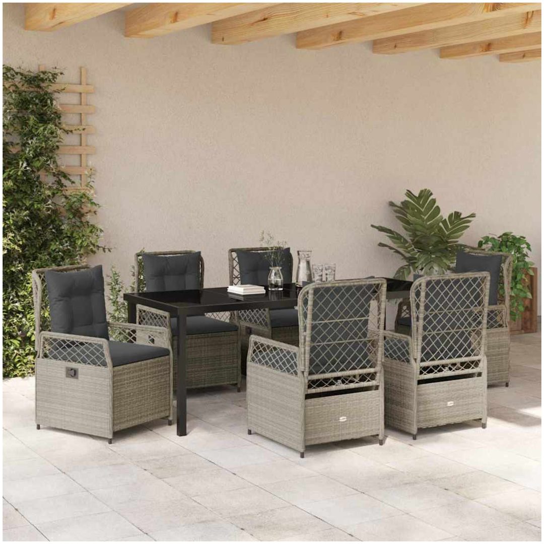 7 Delar Trädgårdsmöbelset Ljusgrå Poly Rattan vidaXL 200 x 80 x 73 cm – bild 4