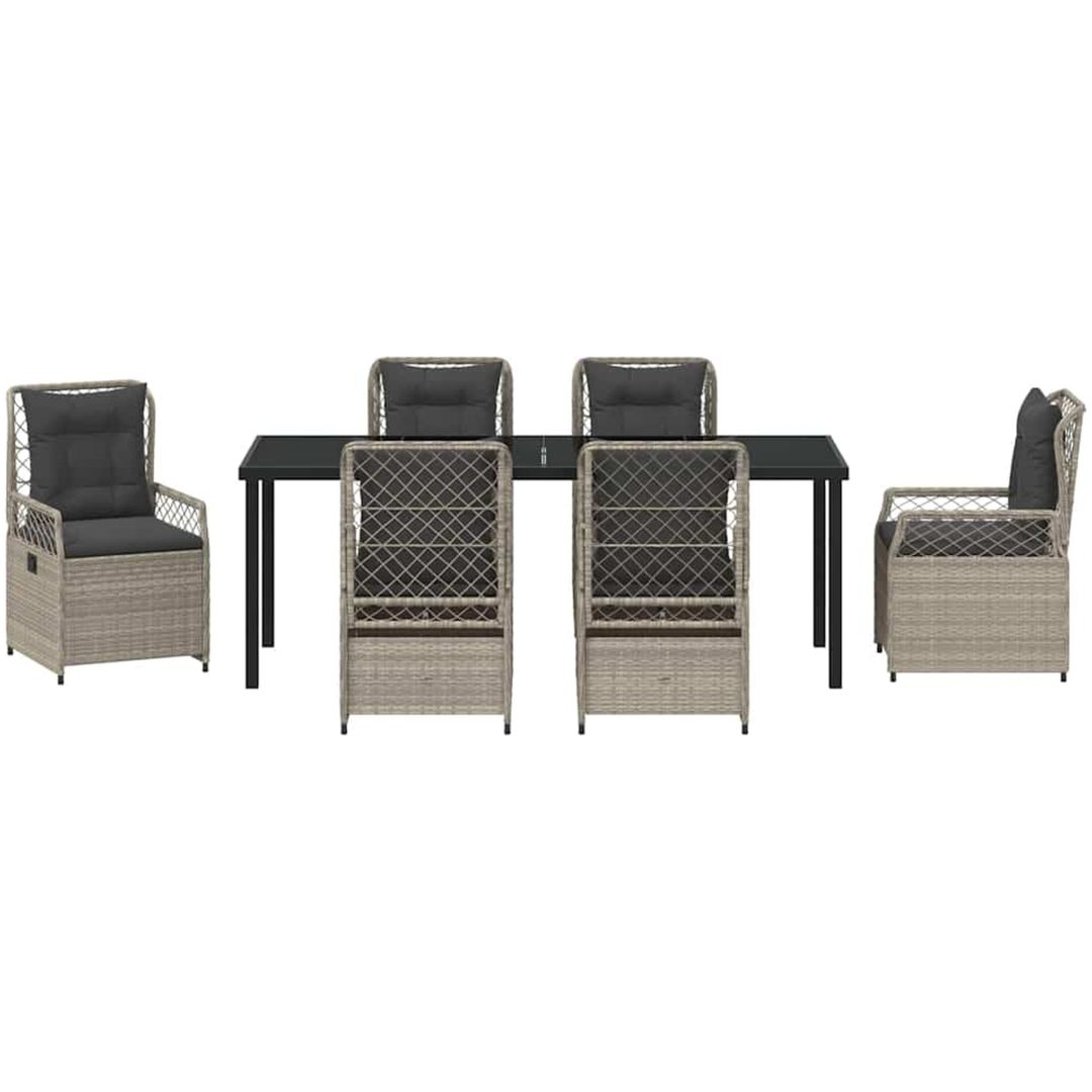 7 Delar Trädgårdsmöbelset Ljusgrå Poly Rattan vidaXL 200 x 80 x 73 cm – bild 7
