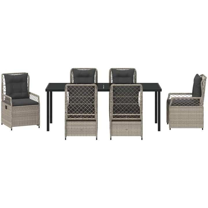 7 Delar Trädgårdsmöbelset Ljusgrå Poly Rattan vidaXL 200 x 80 x 73 cm – bild 7
