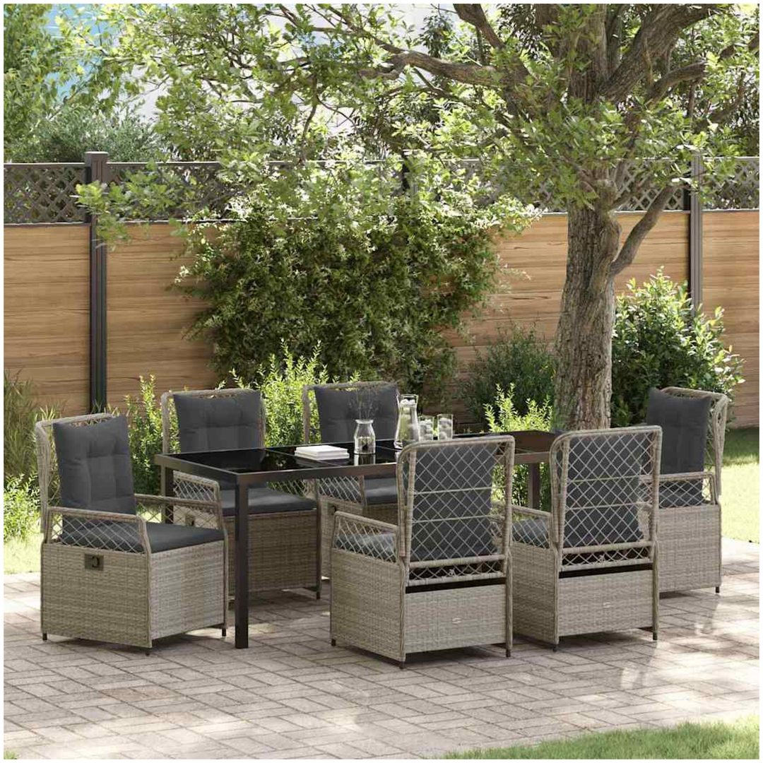 7 Delar Trädgårdsmöbelset Ljusgrå Poly Rattan vidaXL 200 x 80 x 73 cm