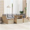 7 delar trädgårdsmöbelset med kuddar i beige poly-rattan och akacia vidaXL 100 x 55 x 73 cm – miniatyr 1