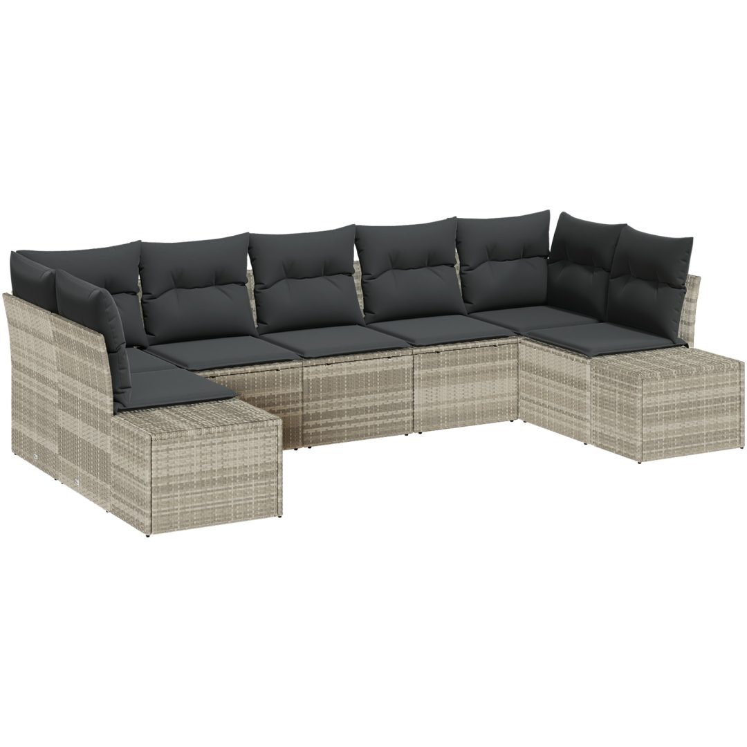 7 Delar Trädgårdsofa Set med Kuddar Ljusgrå Poly Rattan vidaXL 289 x 154 x 69 cm – bild 2