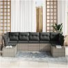 7 Delar Trädgårdsofa Set med Kuddar Ljusgrå Poly Rattan vidaXL 289 x 154 x 69 cm – miniatyr 3