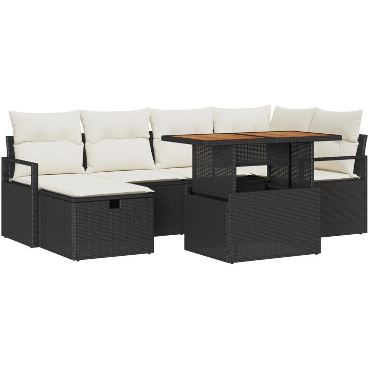 7 Delar Trädgårdsofa Set med Kuddar Svart Poly Rattan vidaXL Stor – bild 2