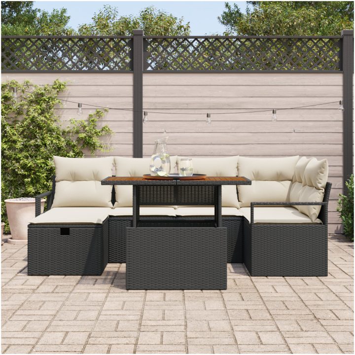 7 Delar Trädgårdsofa Set med Kuddar Svart Poly Rattan vidaXL Stor – bild 3