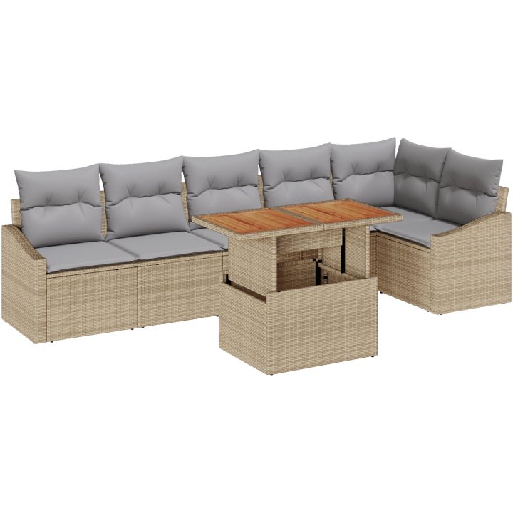 7 delar trädgårdsoff-set med kuddar i beige polyrotting vidaXL 100 x 55 x 73 cm – bild 2