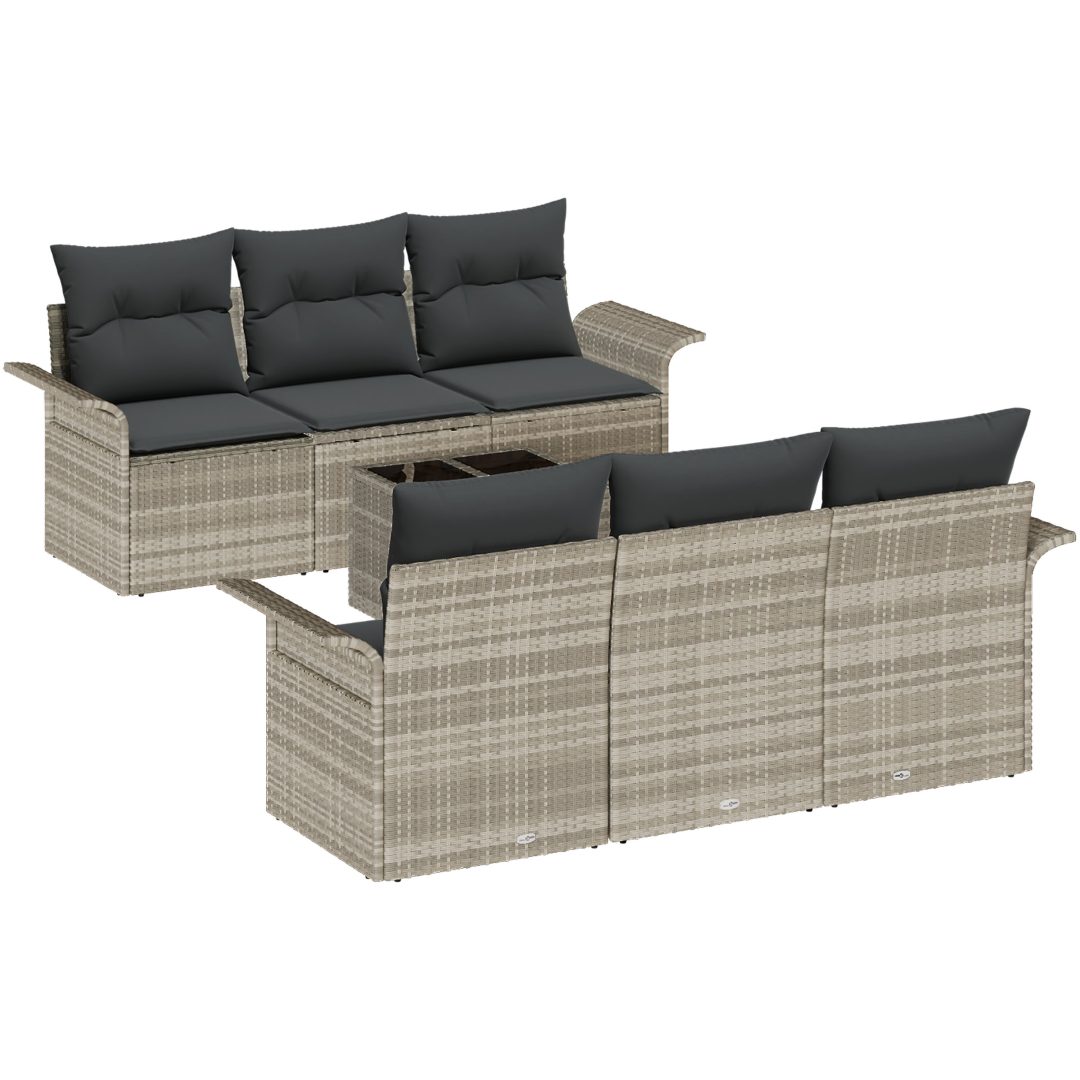 7 Delar Trädgårdsoff Set med Kuddar Ljusgrå Poly Rattan vidaXL Stor – bild 2