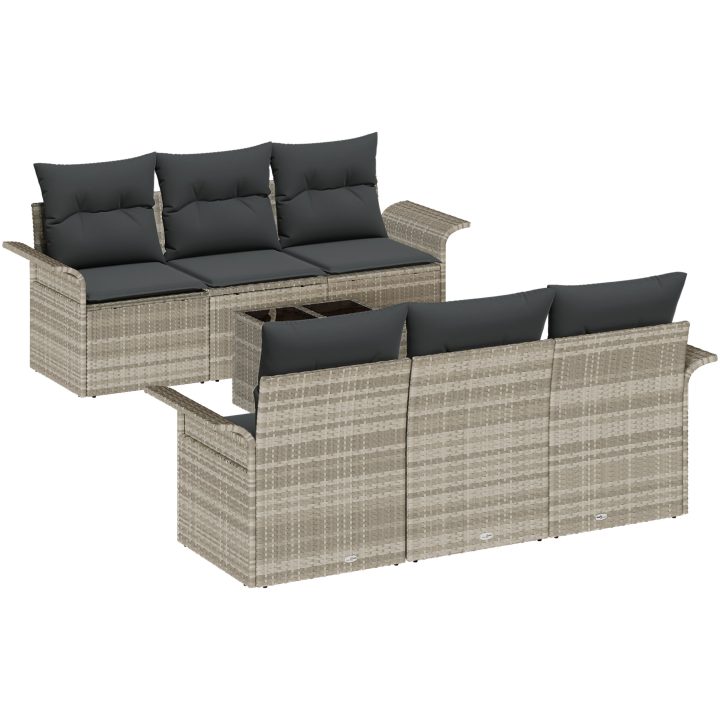 7 Delar Trädgårdsoff Set med Kuddar Ljusgrå Poly Rattan vidaXL Stor – bild 2