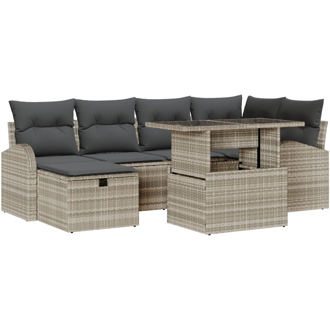7 Delar Trädgårdsoff-set med Kuddar Ljust Grå Poly Rattan vidaXL 100 x 55 x 73 cm – bild 2