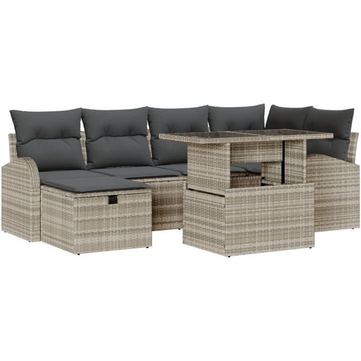 7 Delar Trädgårdsoff-set med Kuddar Ljust Grå Poly Rattan vidaXL 100 x 55 x 73 cm – bild 2