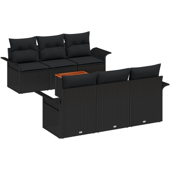 7 Delar Trädgårdsoff-set med kuddar svart poly rattan acacia vidaXL Large – bild 2