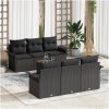 7 Delar Trädgårdsoff-set med kuddar svart poly rattan acacia vidaXL Large – miniatyr 1