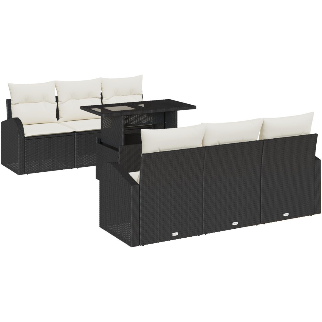 7 Delar Trädgårdsoff Set Med Kuddar Svart Poly Rattan vidaXL Medium – bild 2