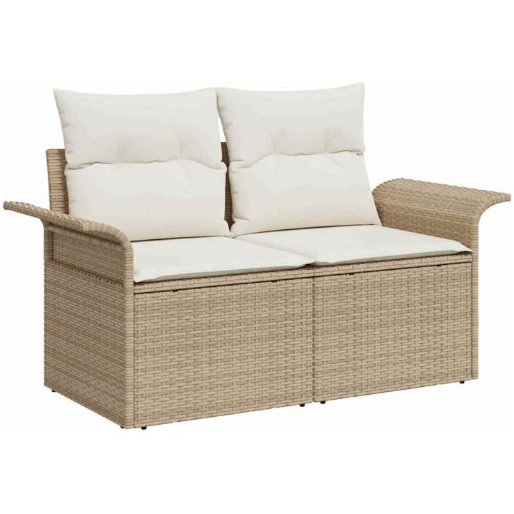 7 Delar Trädgårdsoffagrupp med Kuddar Beige Poly Rattan vidaXL Medium – bild 2