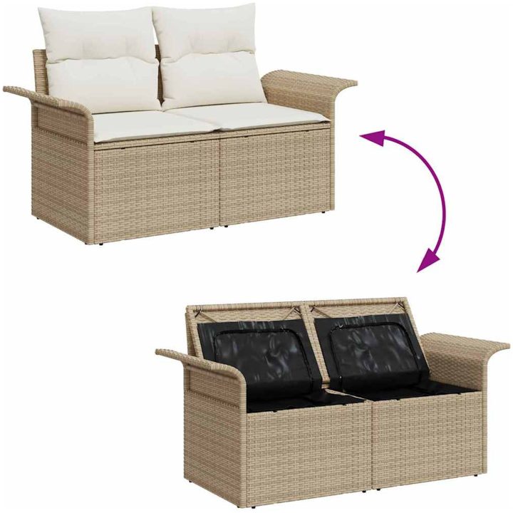 7 Delar Trädgårdsoffagrupp med Kuddar Beige Poly Rattan vidaXL Medium – bild 4