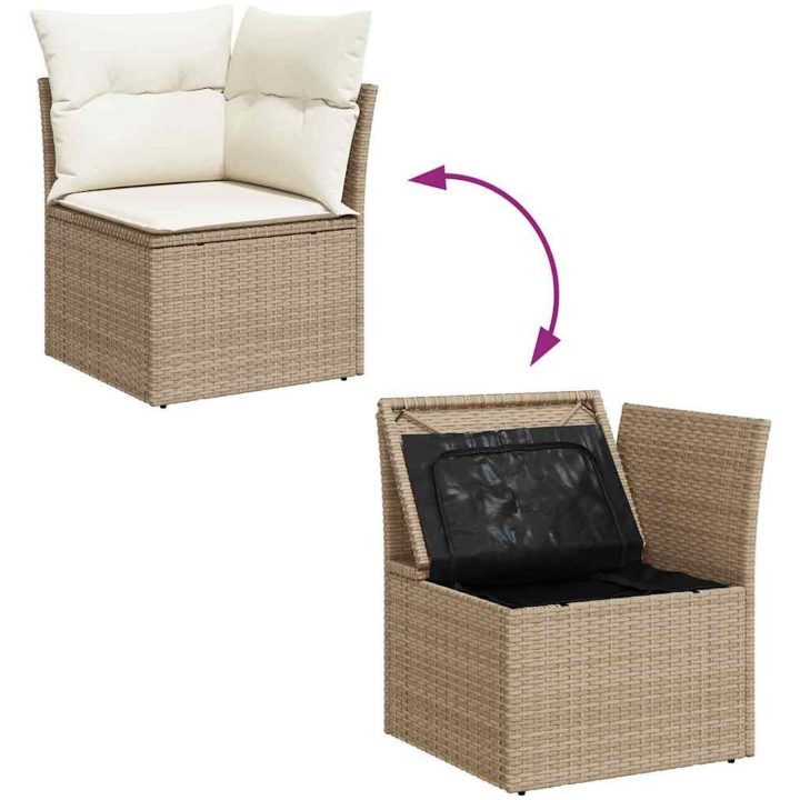 7 Delar Trädgårdsoffagrupp med Kuddar Beige Poly Rattan vidaXL Medium – bild 6