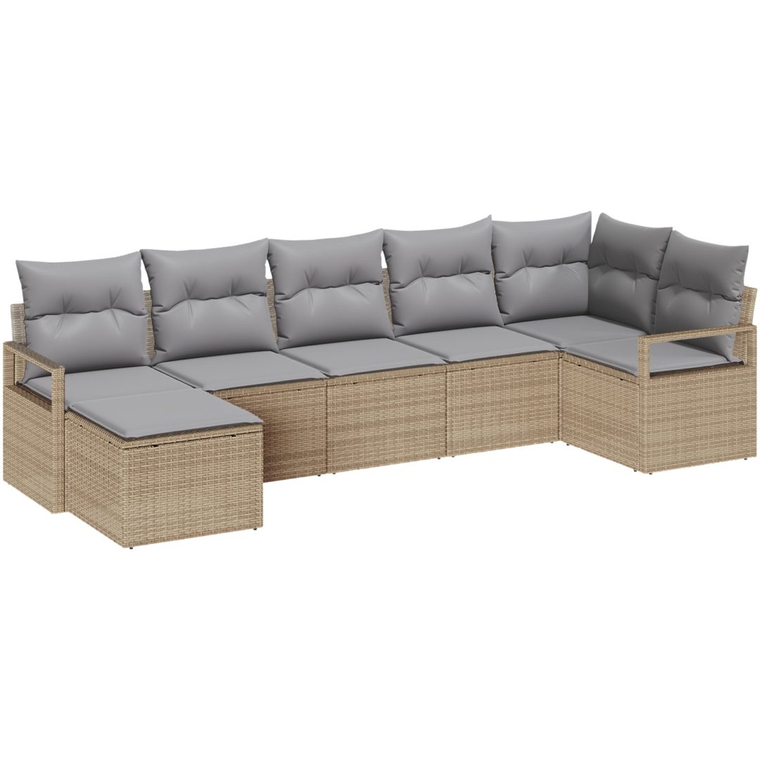 7 Delar Trädgårdsoffaset med Kuddar Beige Poly Rattan vidaXL Stort – bild 2