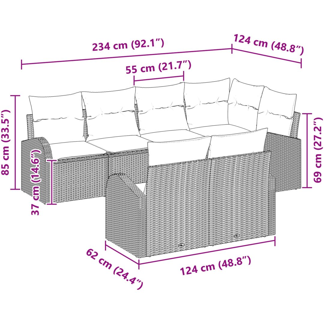 7 Delar Trädgårdsoffaset med Kuddar Beige Poly Rotting vidaXL 234 x 124 x 85 cm – bild 11