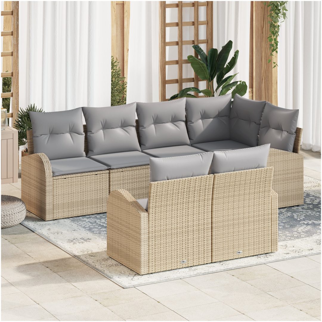 7 Delar Trädgårdsoffaset med Kuddar Beige Poly Rotting vidaXL 234 x 124 x 85 cm