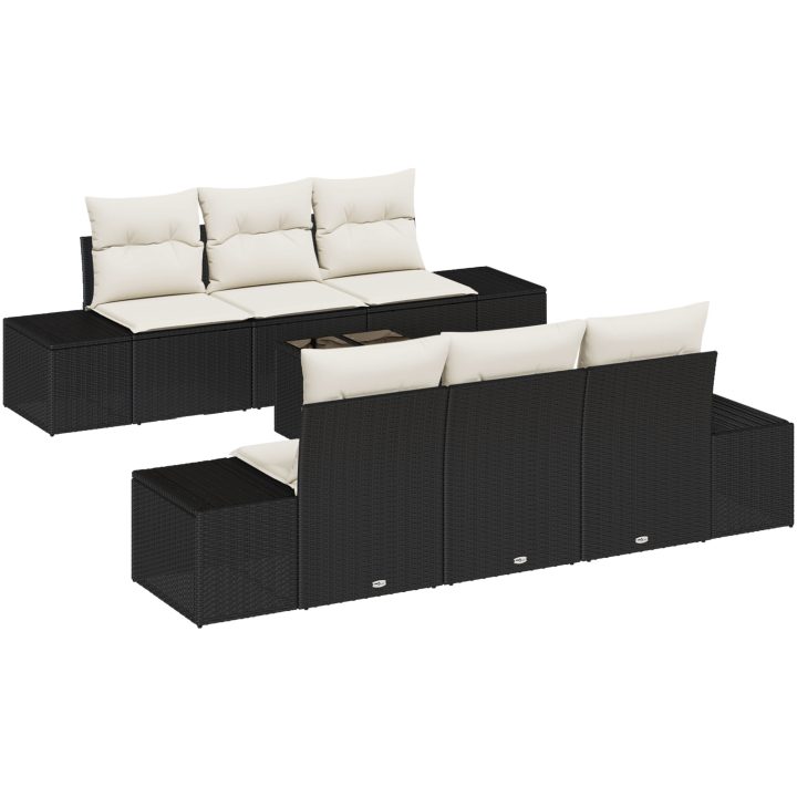 7 Delar Trädgårdsoffaset med Kuddar Svart Poly Rattan vidaXL 55 x 55 x 37 cm – bild 2