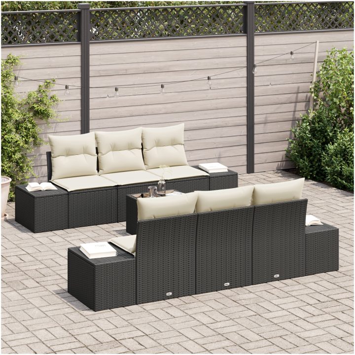 7 Delar Trädgårdsoffaset med Kuddar Svart Poly Rattan vidaXL 55 x 55 x 37 cm – bild 3