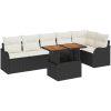 7 Delar Trädgårdsoffgrupp med kuddar Svart Poly Rattan Akacia vidaXL Stor – miniatyr 2