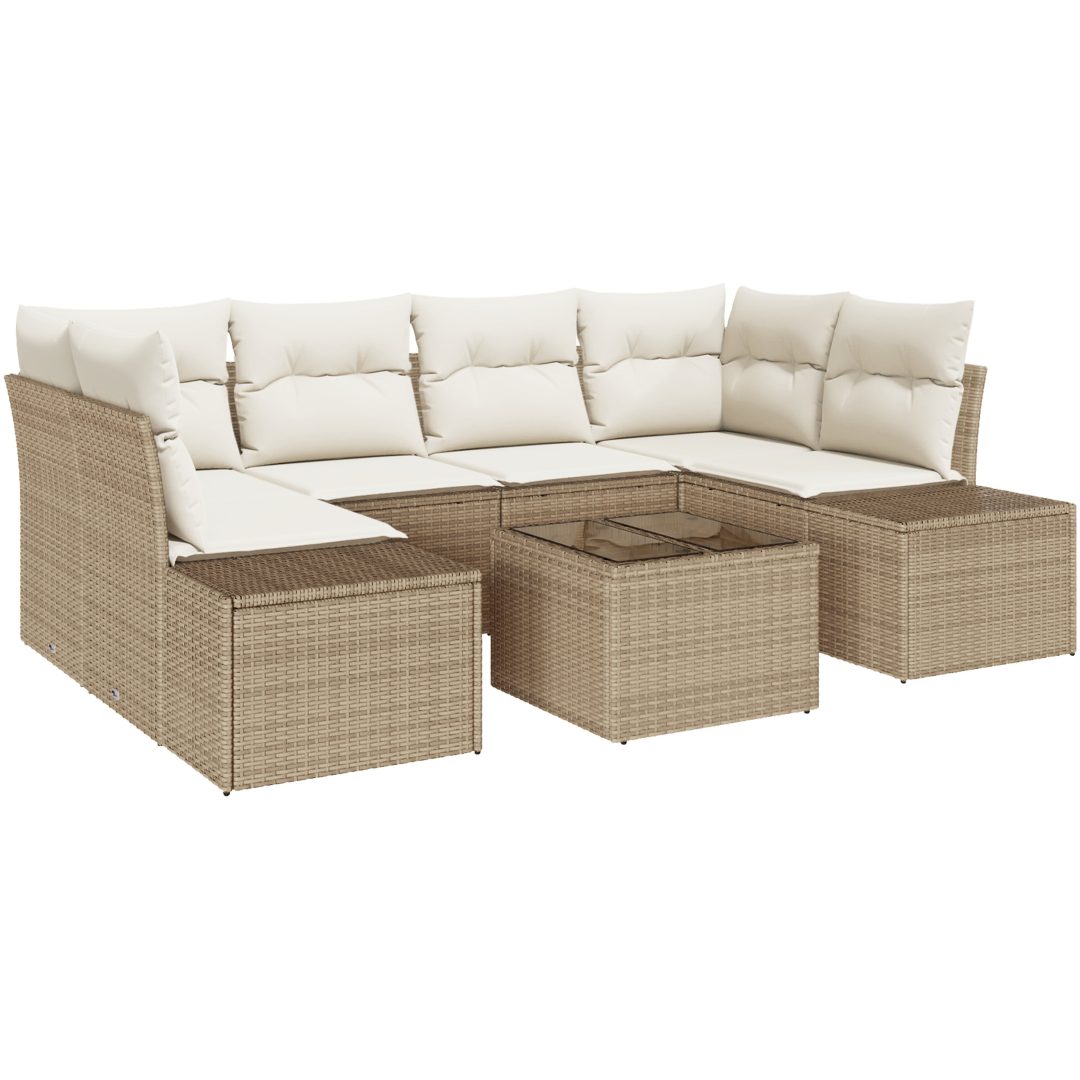 7 Delar Trädgårdsoffset med Kuddar Beige Poly Rattan vidaXL 55 x 55 x 37 cm – bild 2