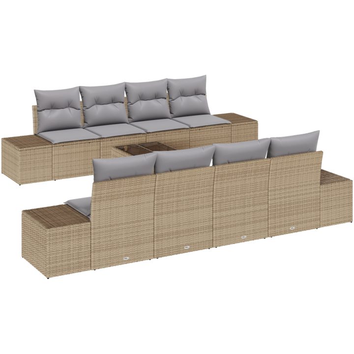 7 Delar Trädgårdsoffset med Kuddar Beige Poly Rotting vidaXL 55 x 55 x 37 cm – bild 2