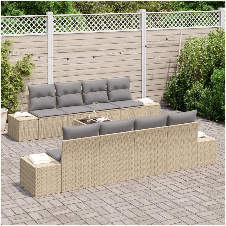 7 Delar Trädgårdsoffset med Kuddar Beige Poly Rotting vidaXL 55 x 55 x 37 cm – bild 3